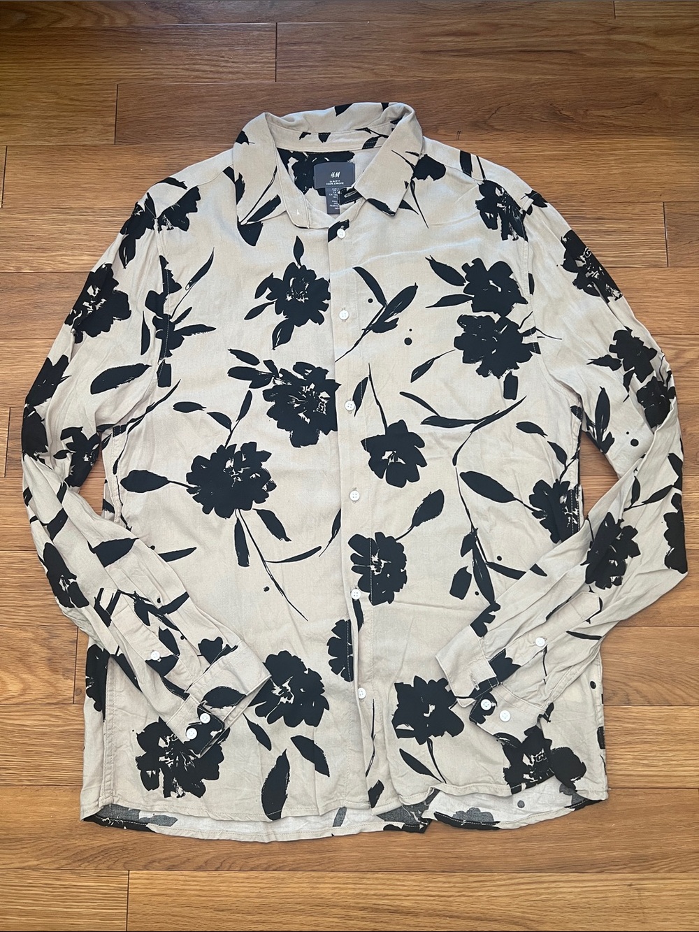 H&M Beige Shirt with Black Floral Pattern